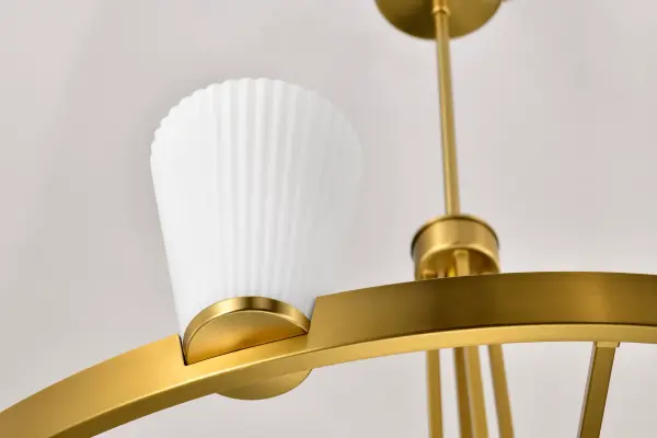 Royale 8-Light Chandelier in Burnished Brass with Ribbed White Glass - Image 11