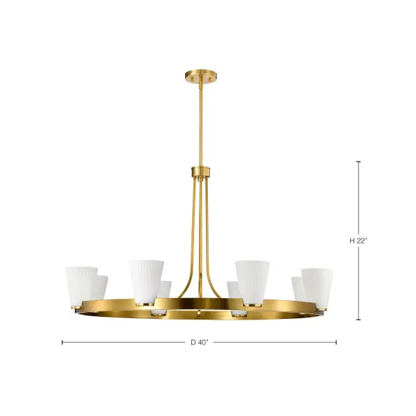 Royale 8-Light Chandelier in Burnished Brass with Ribbed White Glass - Image 13