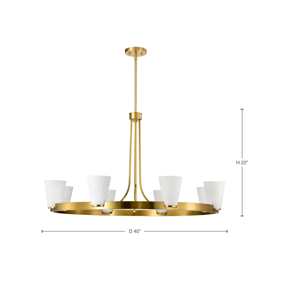 Royale 8-Light Chandelier in Burnished Brass with Ribbed White Glass - Image 13