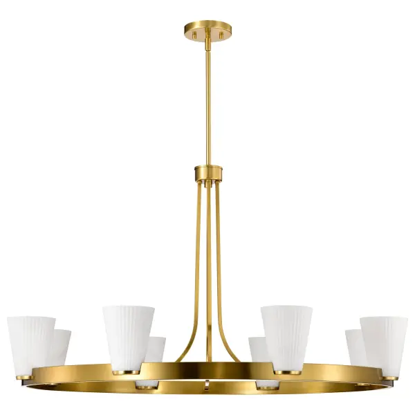 Royale 8-Light Chandelier in Burnished Brass with Ribbed White Glass - Image 3