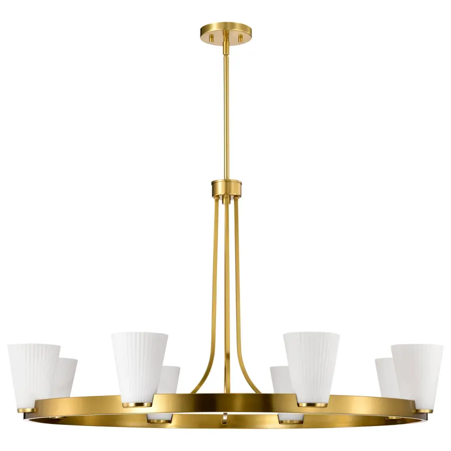 Royale 8-Light Chandelier in Burnished Brass with Ribbed White Glass - Image 3