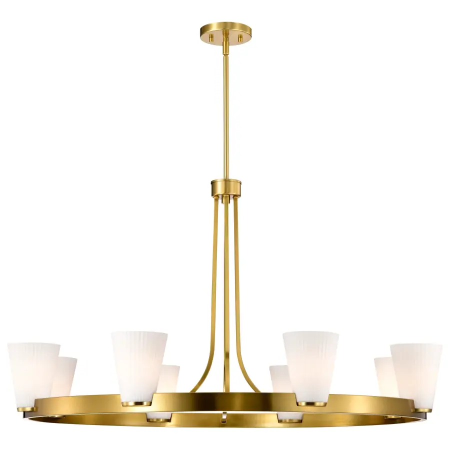 Royale 8-Light Chandelier in Burnished Brass with Ribbed White Glass - Image 4