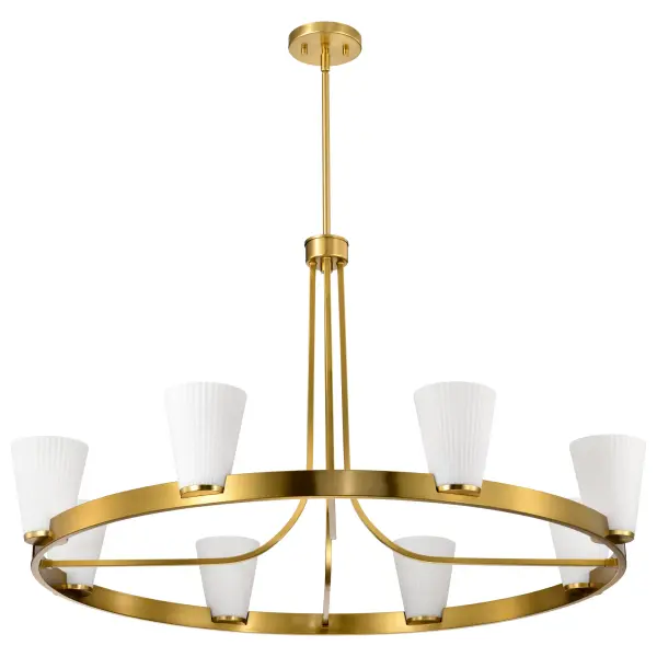 Royale 8-Light Chandelier in Burnished Brass with Ribbed White Glass - Image 5