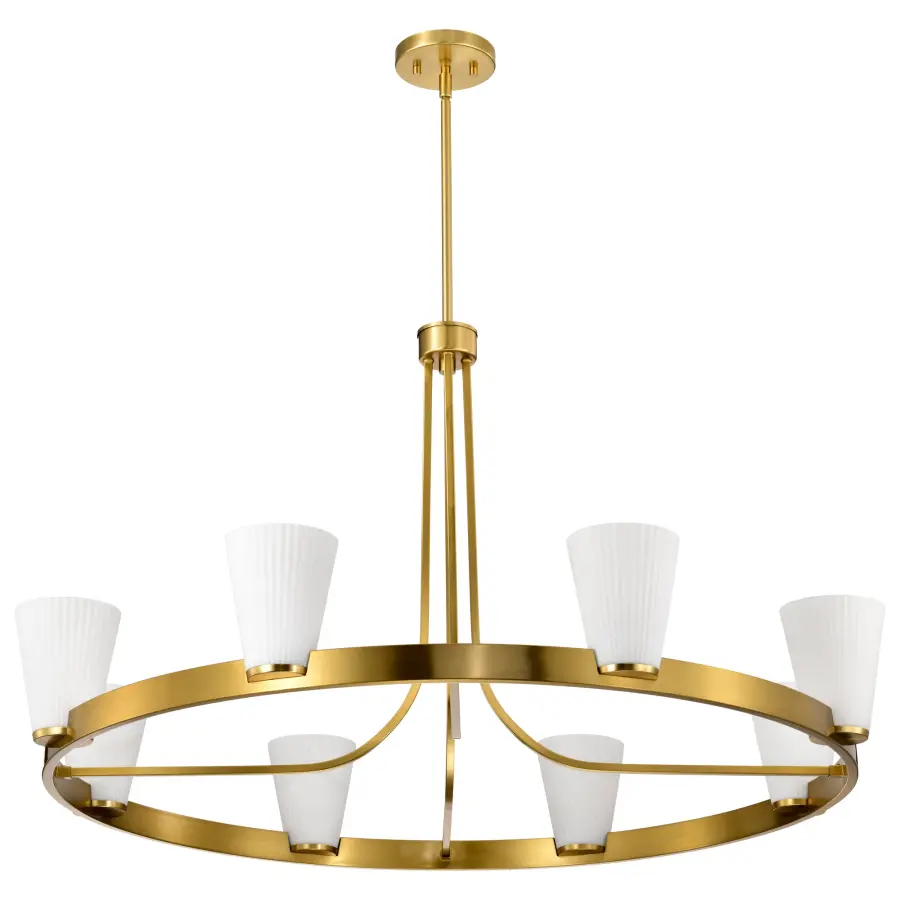 Royale 8-Light Chandelier in Burnished Brass with Ribbed White Glass - Image 5