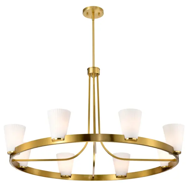 Royale 8-Light Chandelier in Burnished Brass with Ribbed White Glass - Image 6