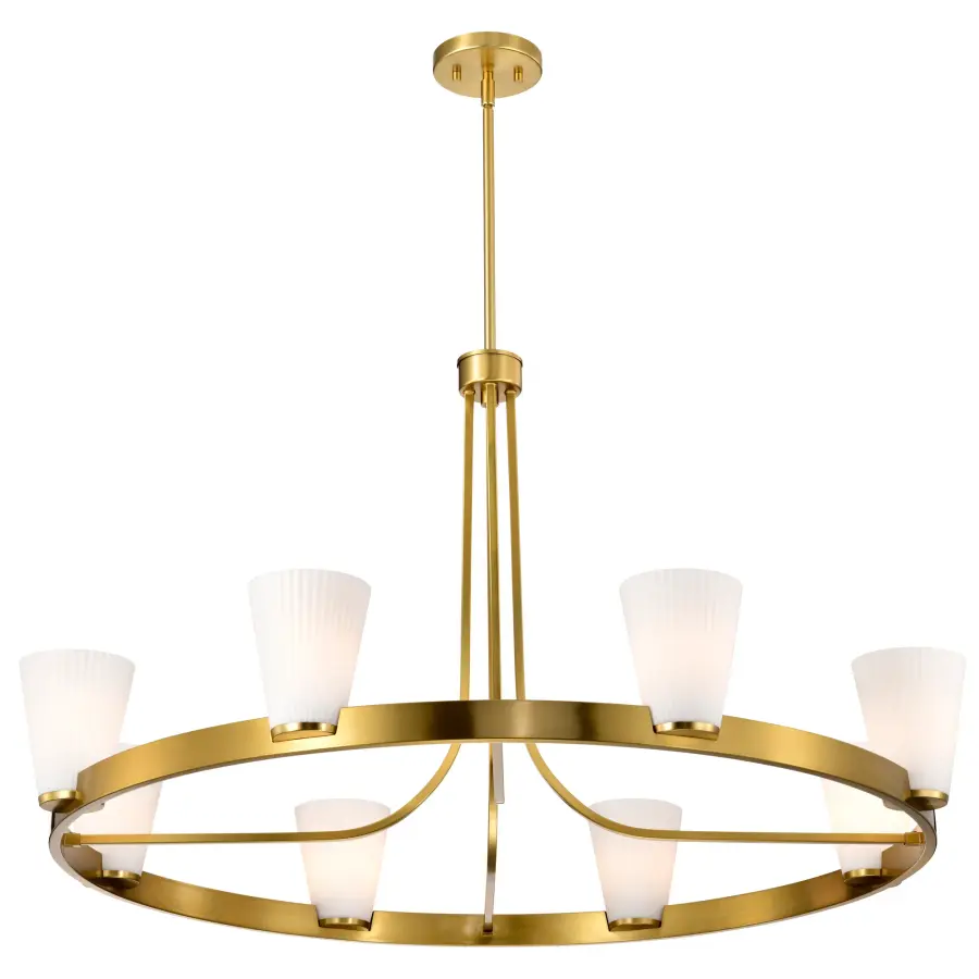Royale 8-Light Chandelier in Burnished Brass with Ribbed White Glass - Image 6