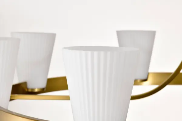 Royale 8-Light Chandelier in Burnished Brass with Ribbed White Glass - Image 9