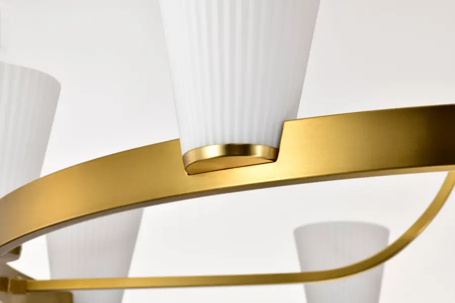 Royale 8-Light Chandelier in Burnished Brass with Ribbed White Glass - Image 10