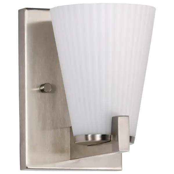 Royale 1-Light Vanity in Brushed Nickel with Ribbed White Glass - Image 1