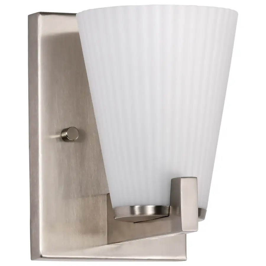 Royale 1-Light Vanity in Brushed Nickel with Ribbed White Glass - Image 1