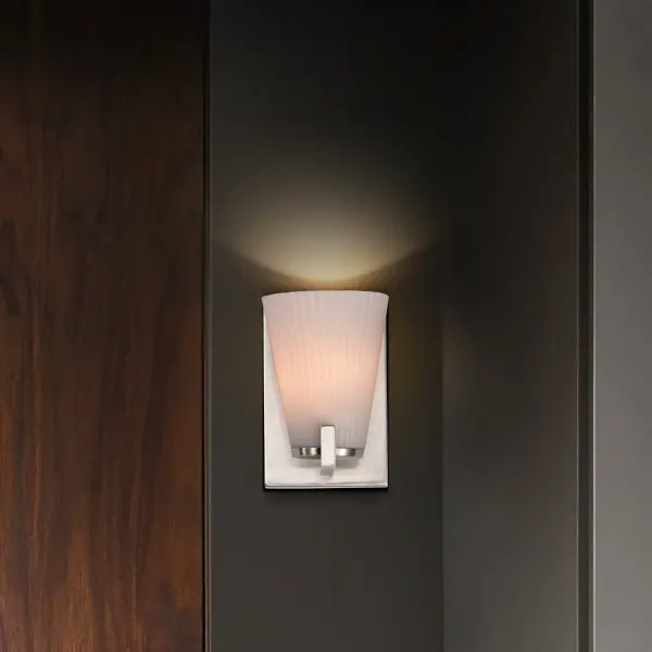Royale 1-Light Vanity in Brushed Nickel with Ribbed White Glass - Image 18