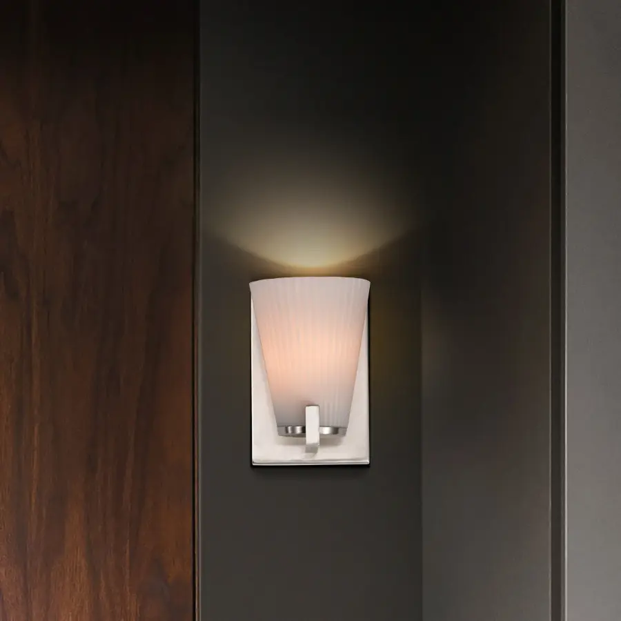 Royale 1-Light Vanity in Brushed Nickel with Ribbed White Glass - Image 18