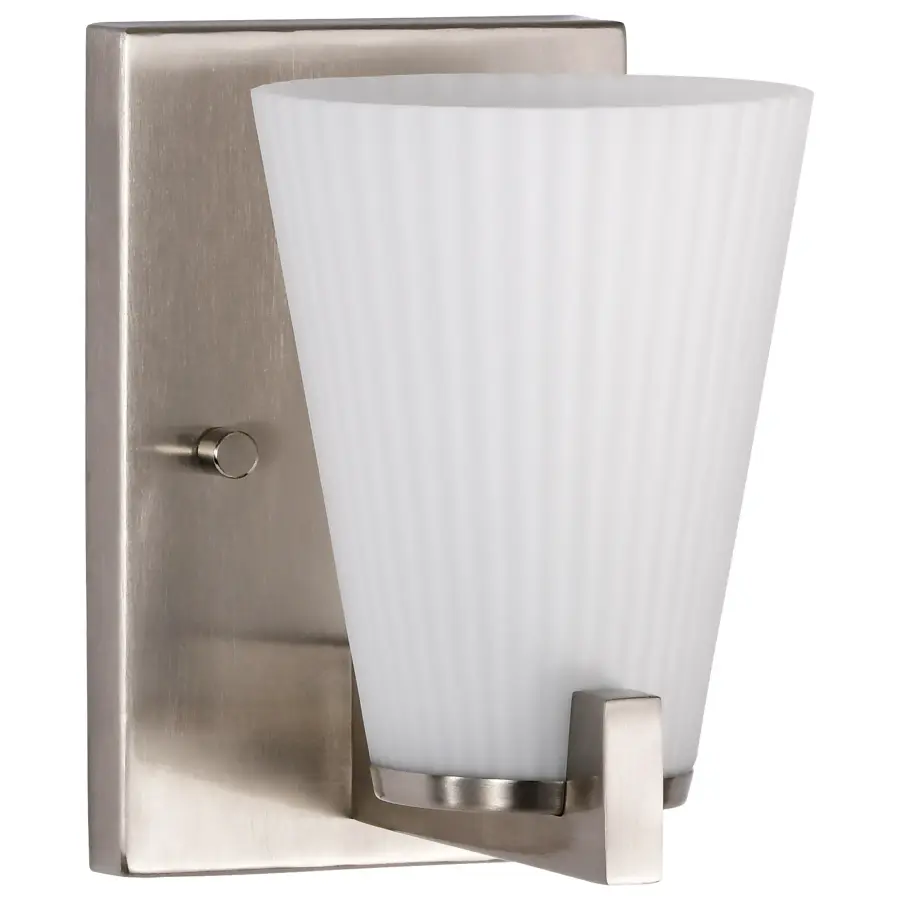 Royale 1-Light Vanity in Brushed Nickel with Ribbed White Glass - Image 3