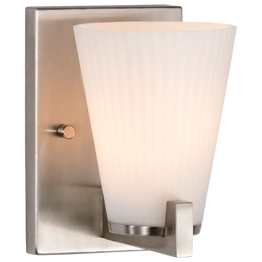 Royale 1-Light Vanity in Brushed Nickel with Ribbed White Glass - Image 4