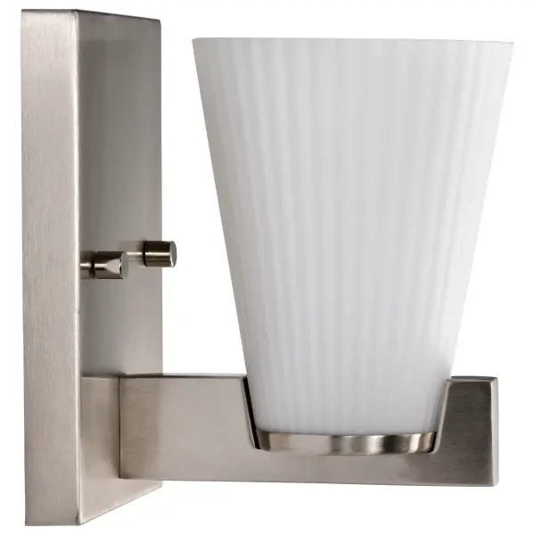 Royale 1-Light Vanity in Brushed Nickel with Ribbed White Glass - Image 7