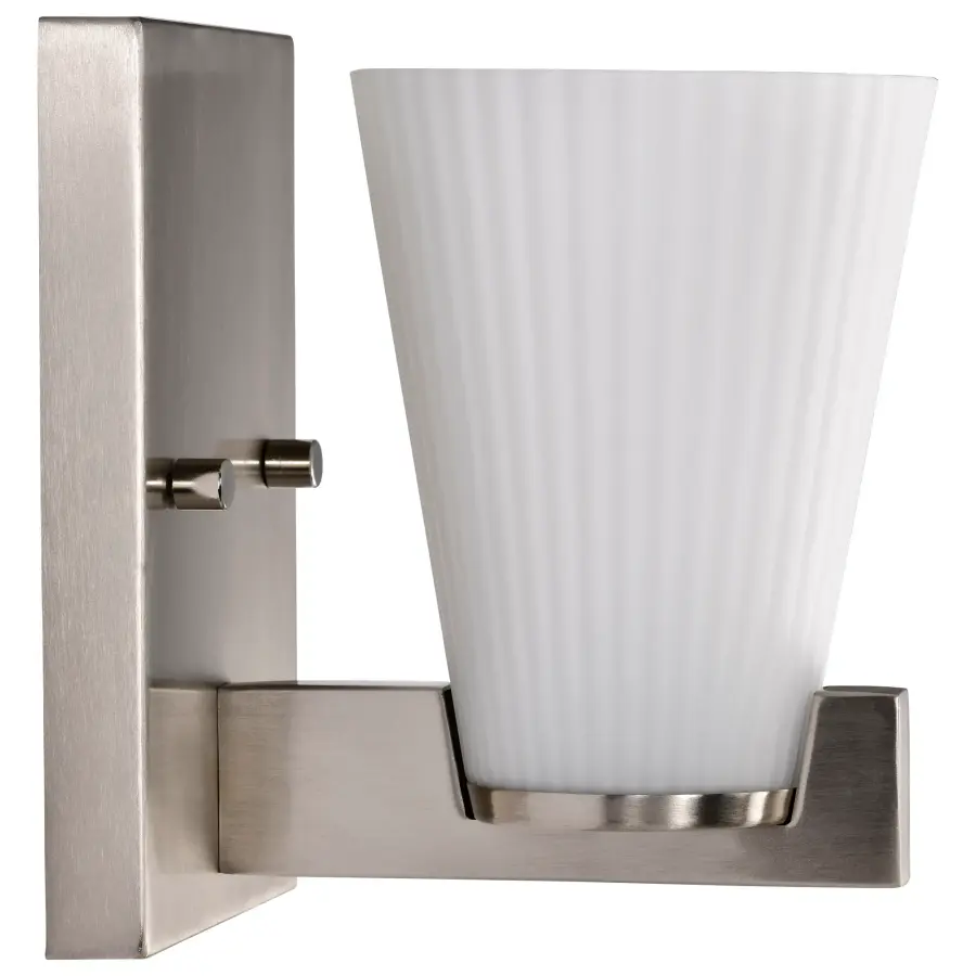 Royale 1-Light Vanity in Brushed Nickel with Ribbed White Glass - Image 7