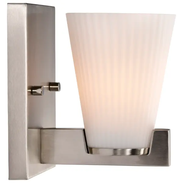 Royale 1-Light Vanity in Brushed Nickel with Ribbed White Glass - Image 8