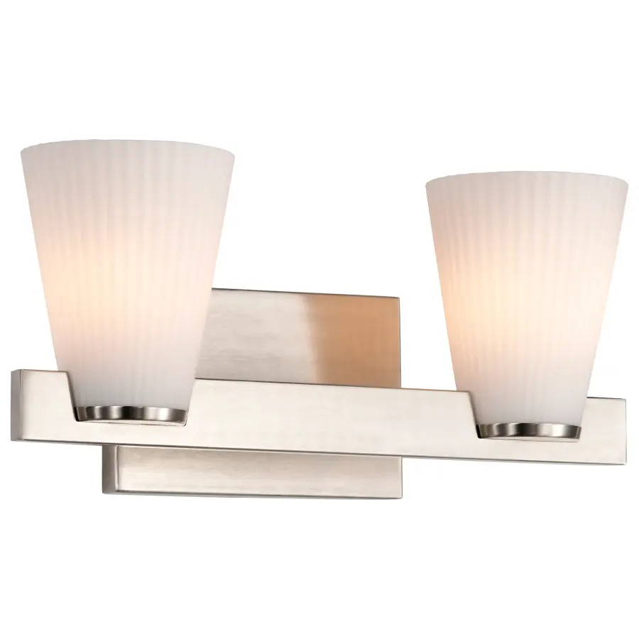Royale 2-Light Vanity in Brushed Nickel with Ribbed White Glass - Image 2