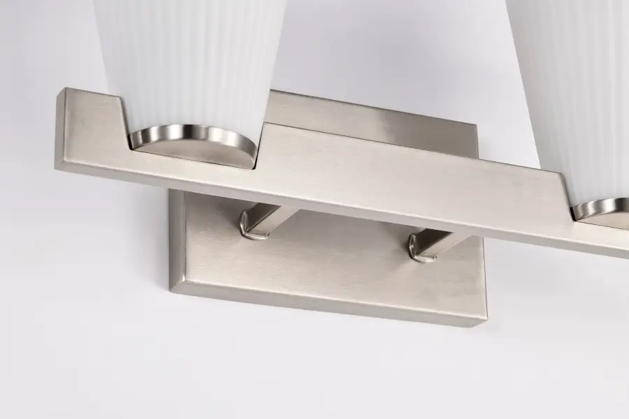 Royale 2-Light Vanity in Brushed Nickel with Ribbed White Glass - Image 13
