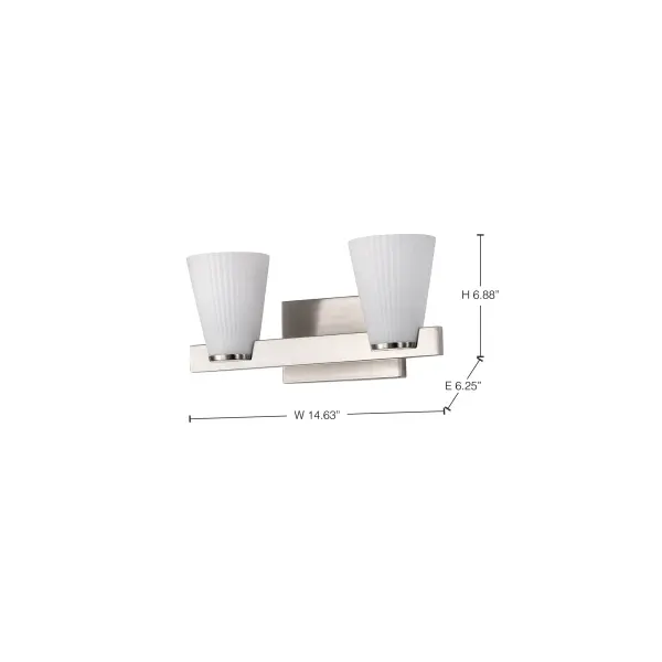 Royale 2-Light Vanity in Brushed Nickel with Ribbed White Glass - Image 15