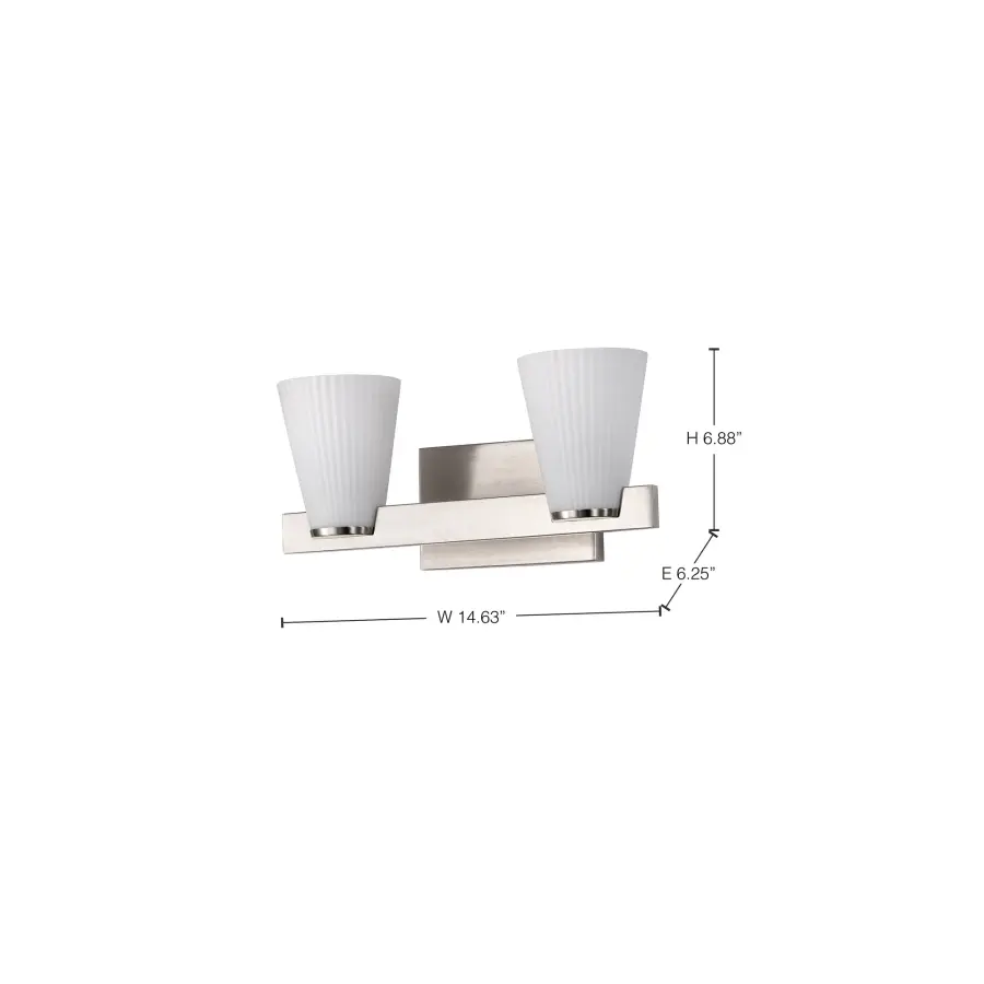 Royale 2-Light Vanity in Brushed Nickel with Ribbed White Glass - Image 15