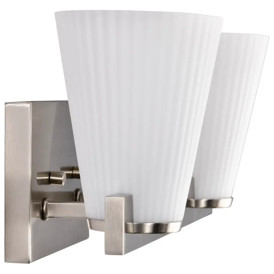 Royale 2-Light Vanity in Brushed Nickel with Ribbed White Glass - Image 16