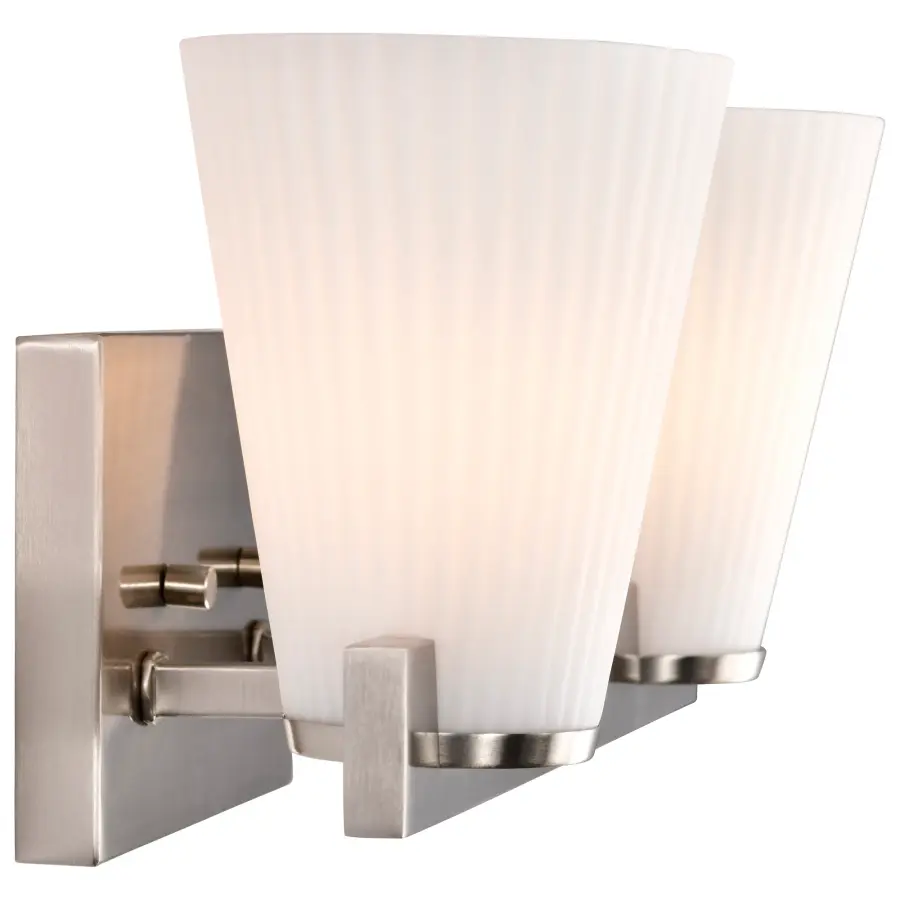 Royale 2-Light Vanity in Brushed Nickel with Ribbed White Glass - Image 17