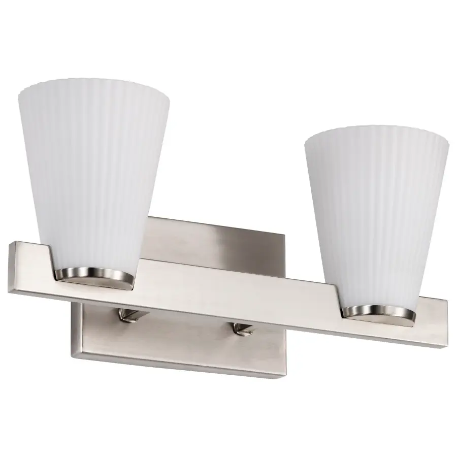 Royale 2-Light Vanity in Brushed Nickel with Ribbed White Glass - Image 3
