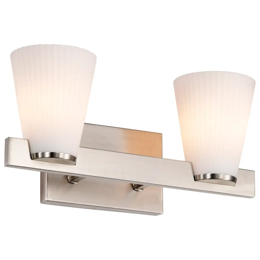Royale 2-Light Vanity in Brushed Nickel with Ribbed White Glass - Image 4