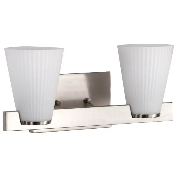 Royale 2-Light Vanity in Brushed Nickel with Ribbed White Glass - Image 5