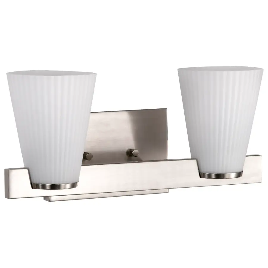 Royale 2-Light Vanity in Brushed Nickel with Ribbed White Glass - Image 5