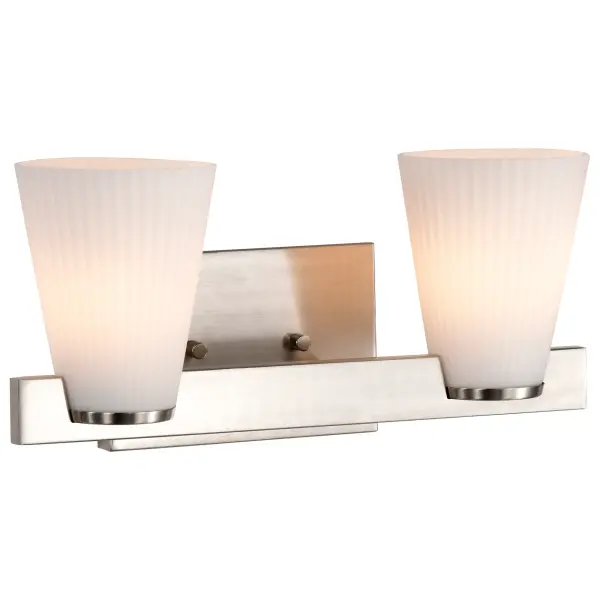 Royale 2-Light Vanity in Brushed Nickel with Ribbed White Glass - Image 6
