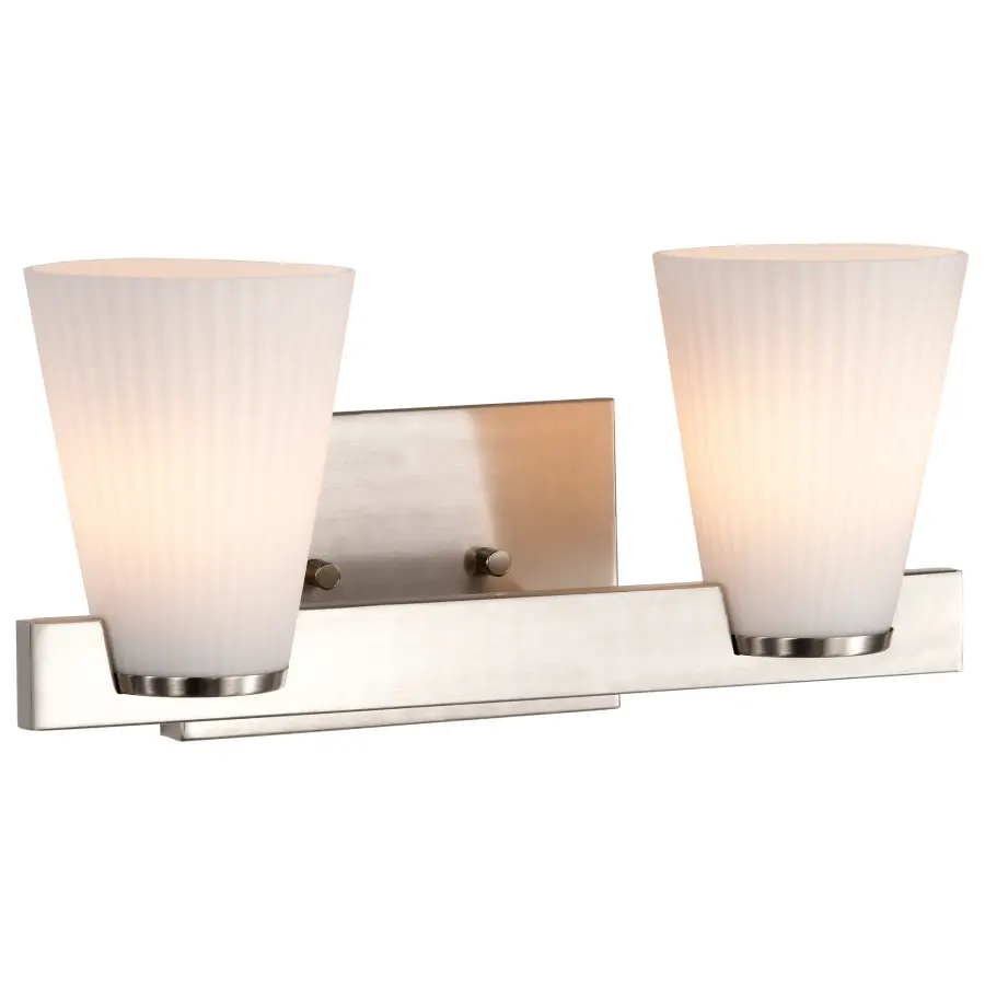 Royale 2-Light Vanity in Brushed Nickel with Ribbed White Glass - Image 6