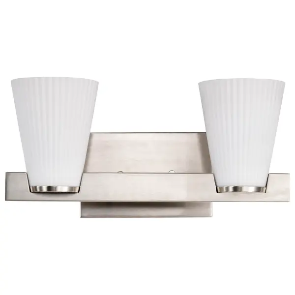 Royale 2-Light Vanity in Brushed Nickel with Ribbed White Glass - Image 7