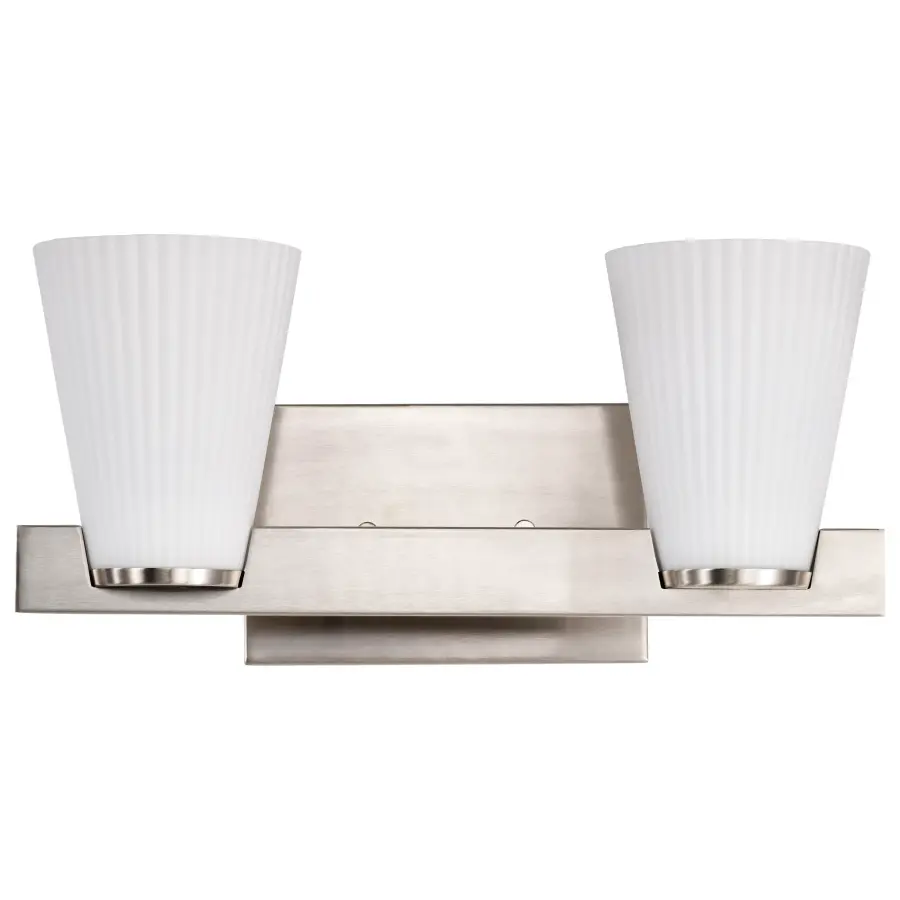 Royale 2-Light Vanity in Brushed Nickel with Ribbed White Glass - Image 7