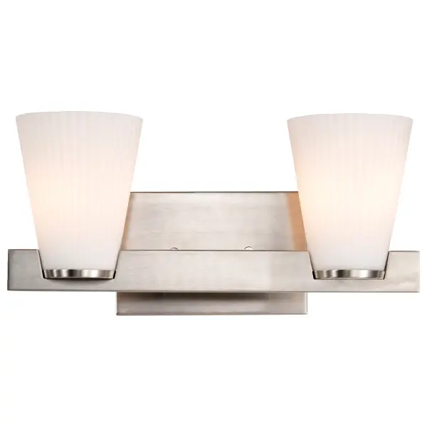 Royale 2-Light Vanity in Brushed Nickel with Ribbed White Glass - Image 8