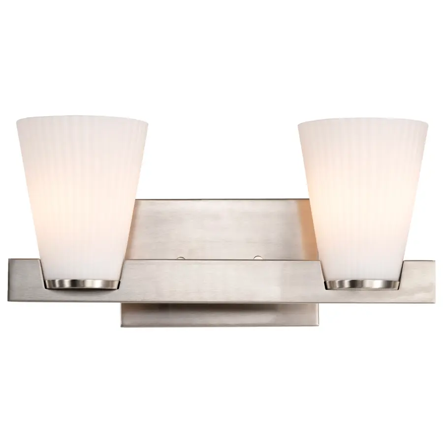 Royale 2-Light Vanity in Brushed Nickel with Ribbed White Glass - Image 8