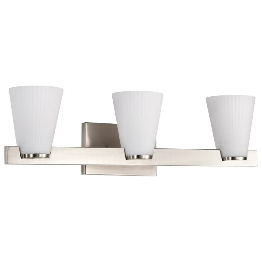 Royale 3-Light Vanity in Brushed Nickel with Ribbed White Glass - Image 1