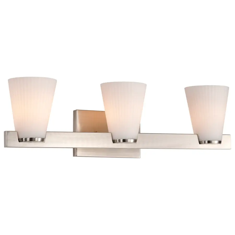 Royale 3-Light Vanity in Brushed Nickel with Ribbed White Glass - Image 2