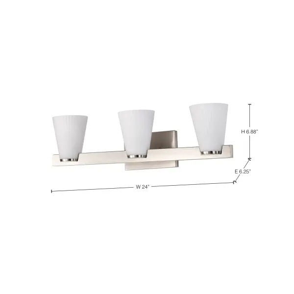 Royale 3-Light Vanity in Brushed Nickel with Ribbed White Glass - Image 17