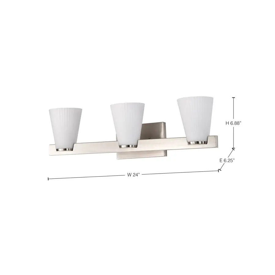 Royale 3-Light Vanity in Brushed Nickel with Ribbed White Glass - Image 17