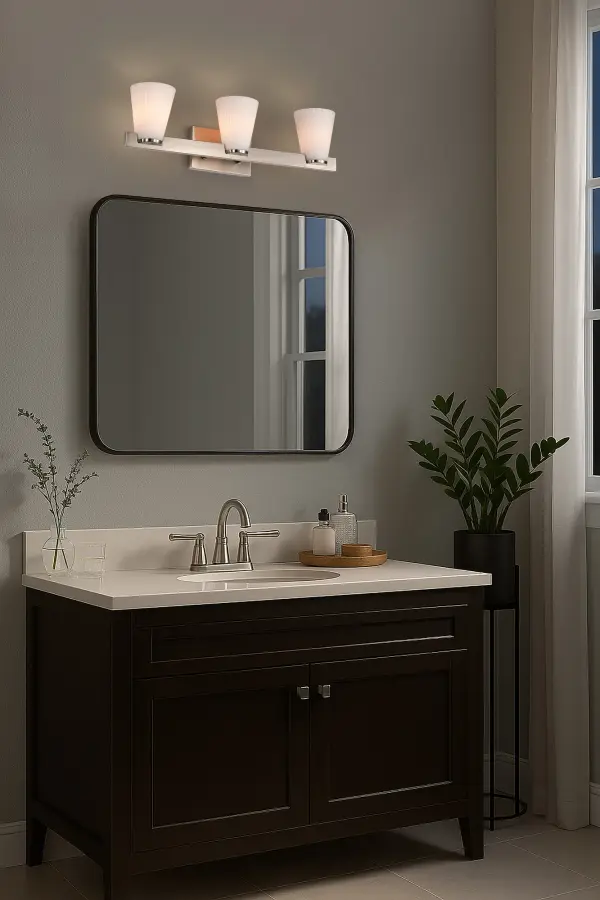Royale 3-Light Vanity in Brushed Nickel with Ribbed White Glass - Image 20