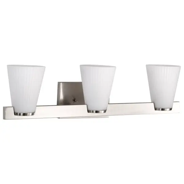 Royale 3-Light Vanity in Brushed Nickel with Ribbed White Glass - Image 3
