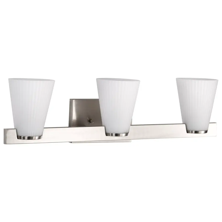 Royale 3-Light Vanity in Brushed Nickel with Ribbed White Glass - Image 3