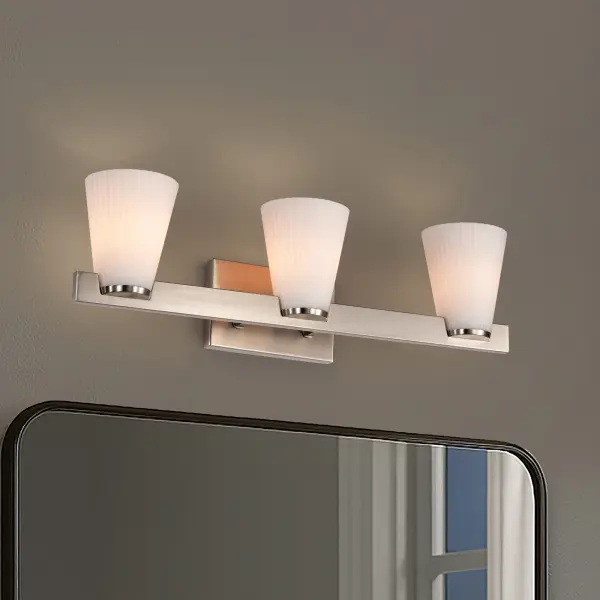 Royale 3-Light Vanity in Brushed Nickel with Ribbed White Glass - Image 21