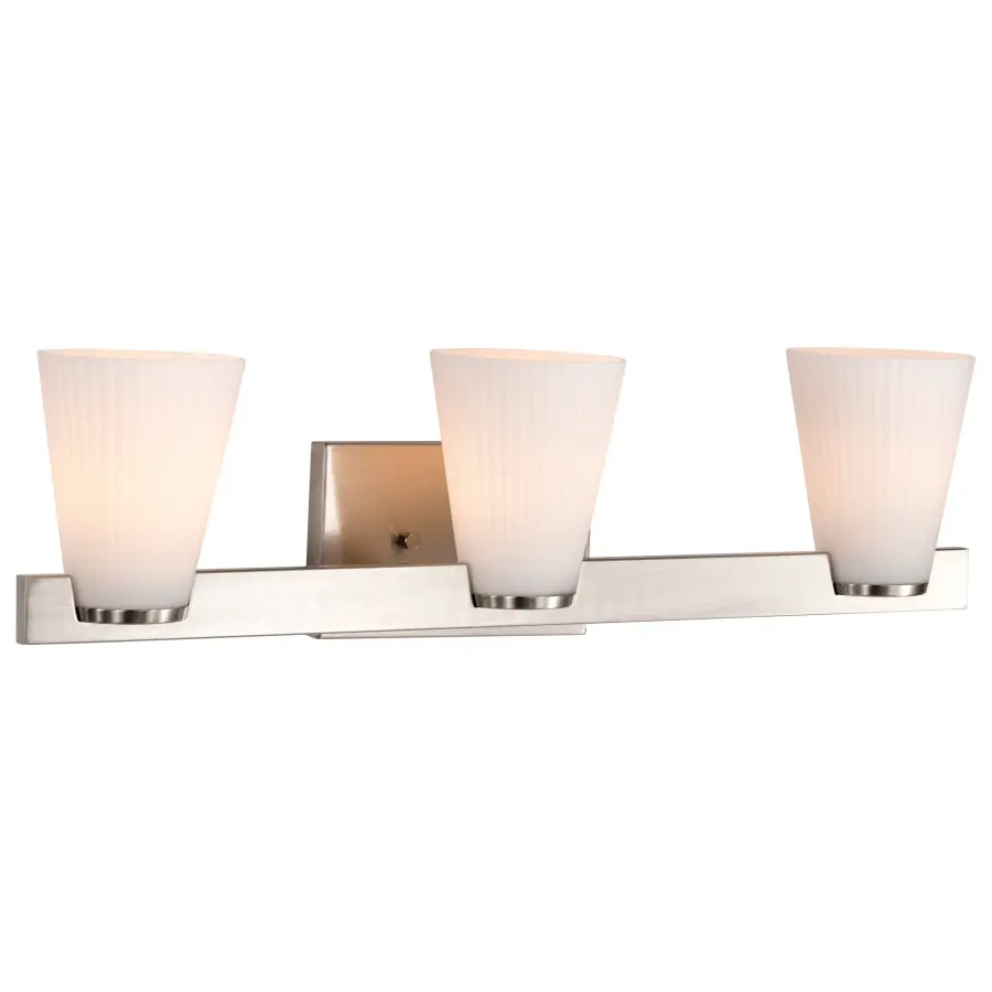 Royale 3-Light Vanity in Brushed Nickel with Ribbed White Glass - Image 4
