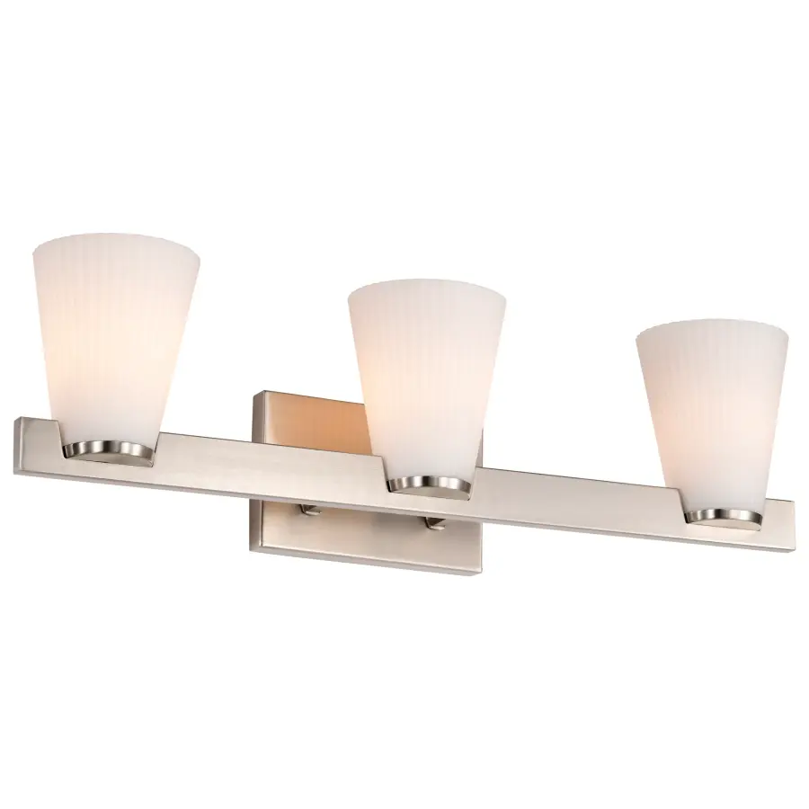 Royale 3-Light Vanity in Brushed Nickel with Ribbed White Glass - Image 6