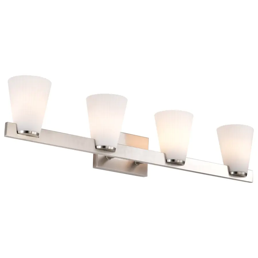 Royale 4-Light Vanity in Brushed Nickel with Ribbed White Glass - Image 2