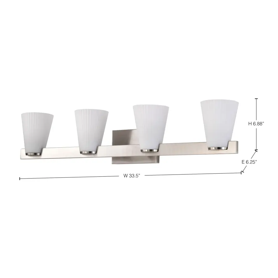 Royale 4-Light Vanity in Brushed Nickel with Ribbed White Glass - Image 13