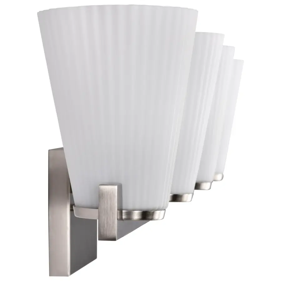 Royale 4-Light Vanity in Brushed Nickel with Ribbed White Glass - Image 14
